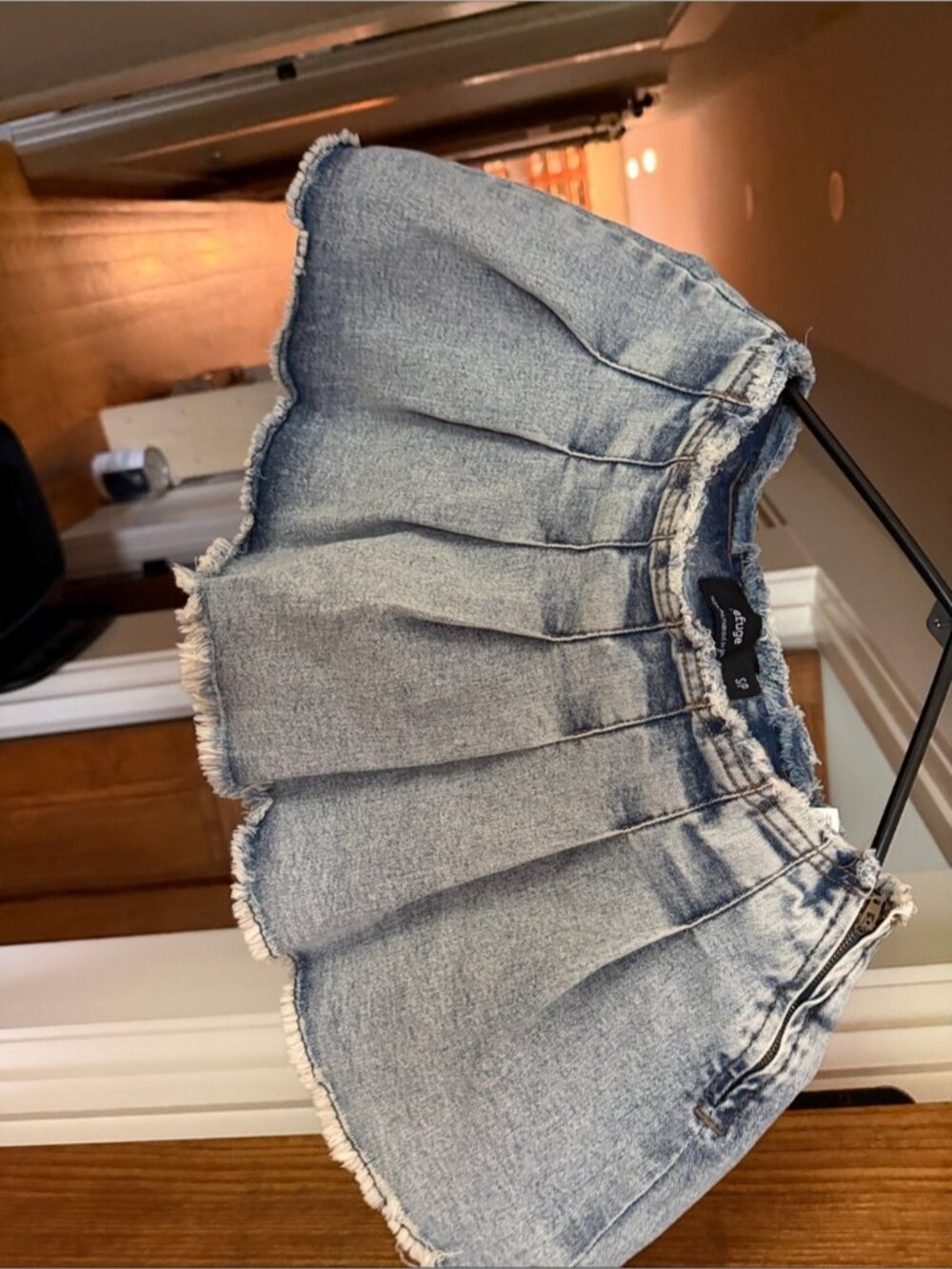 Light Blue Denim Pleated Mini Skirt